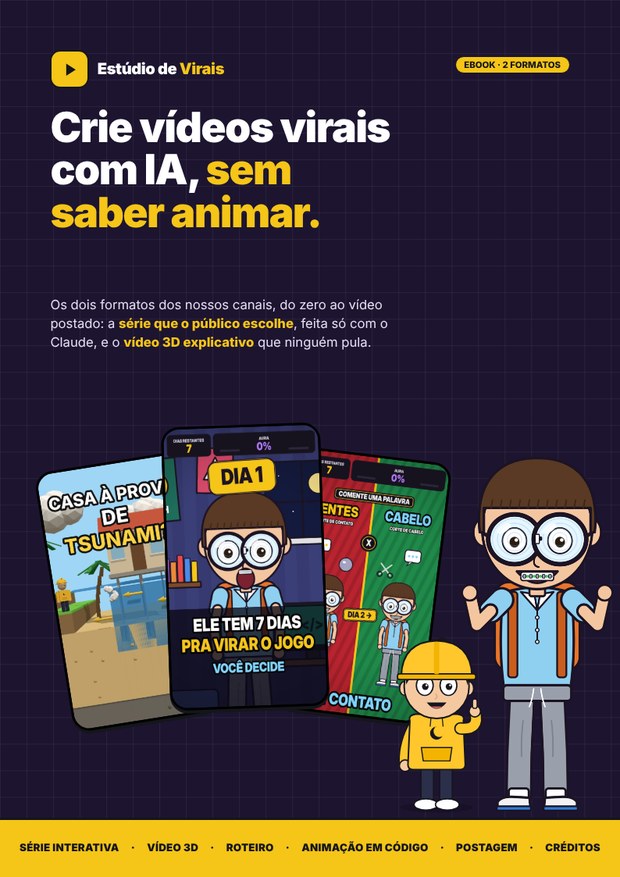 Capa do ebook Estúdio de Virais: crie vídeos virais com IA, sem saber animar